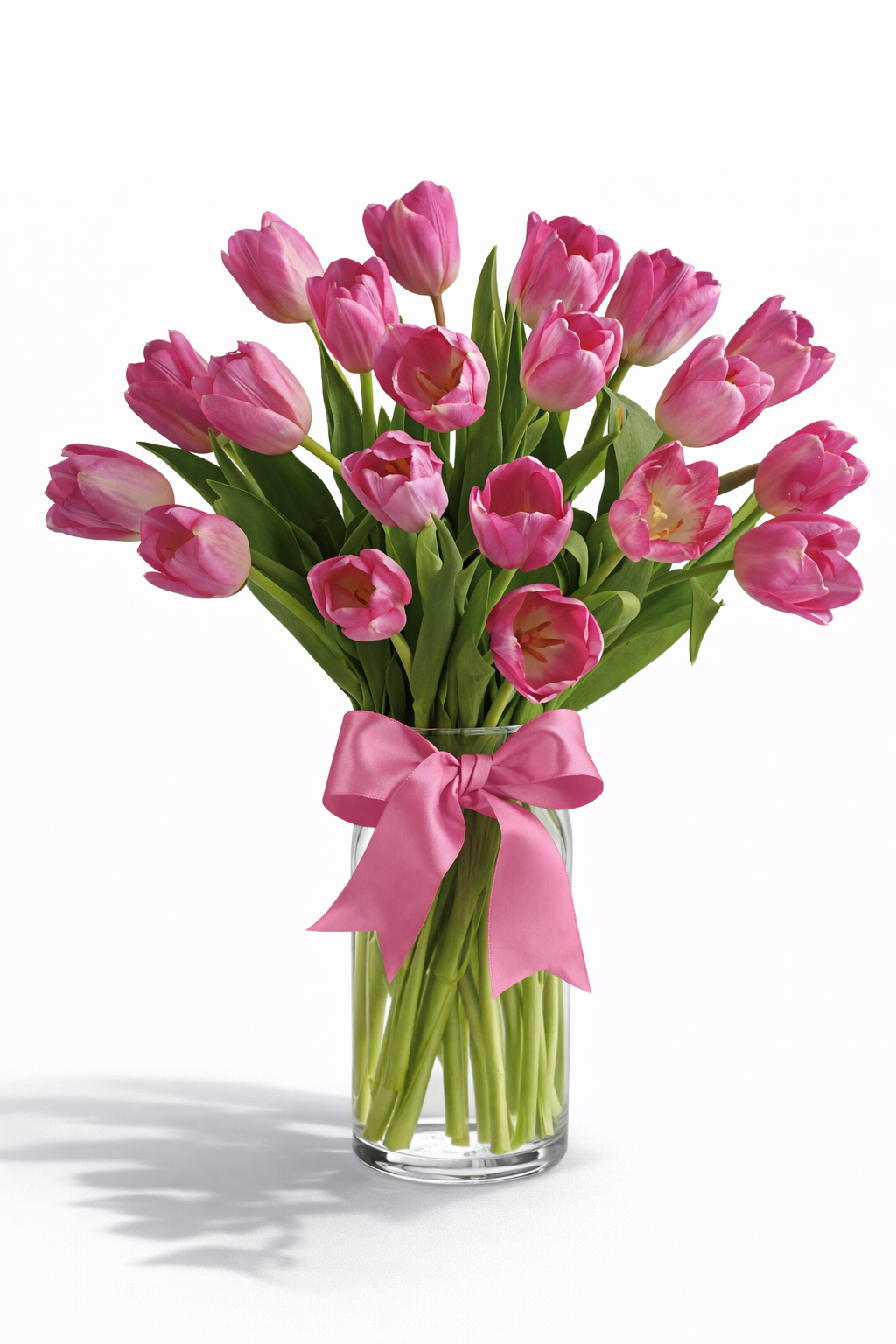 Pink Tulips in Glass Vase