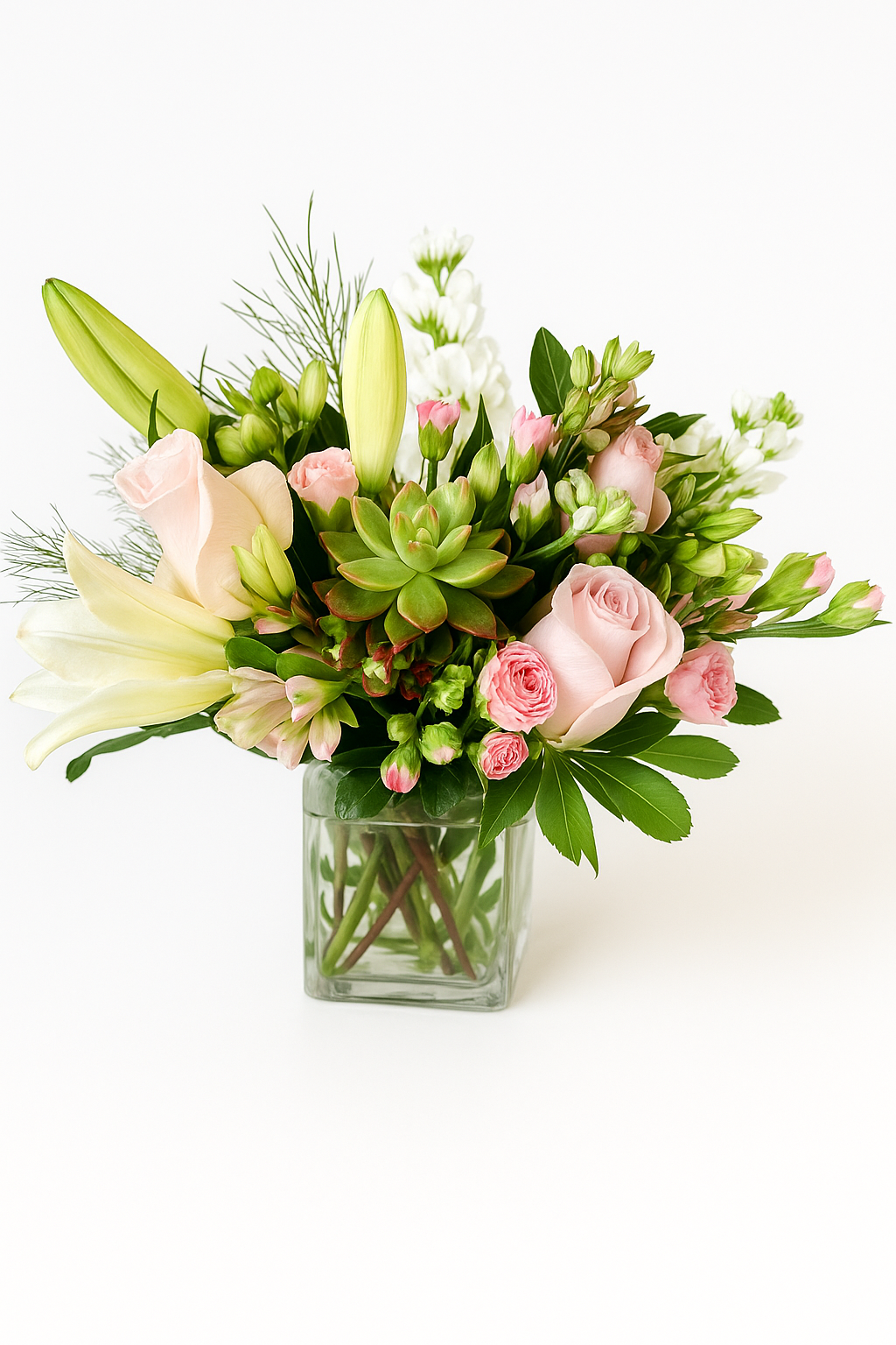 Pastel Roses Succulent Cube